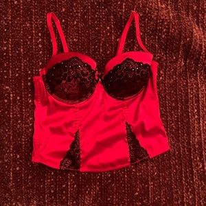 adorable push up red lacy going out top/corset has adjustable straps